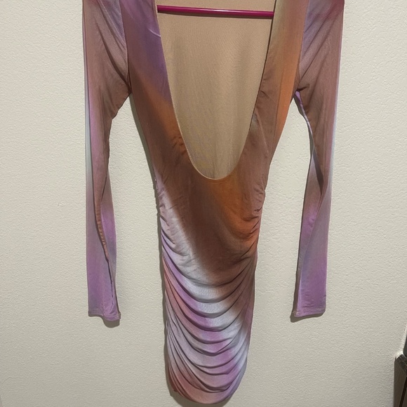 AFRM Maya Purple Mesh Motif Ruched Long Sleeve Mini Dress – Women’s Size XS - Picture 10 of 13